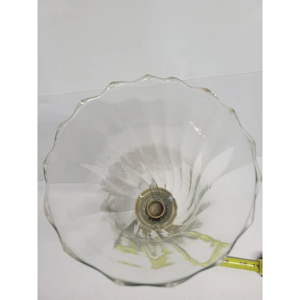 Vintage Brass Hurricane‎ Candle Holder Scroll Tripod Base Scalloped Glass Shade